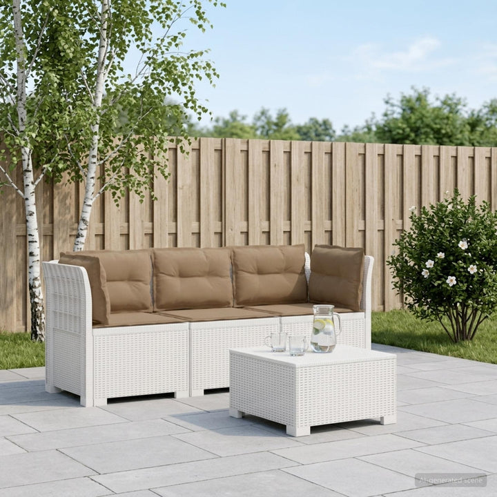 3-personers havensofa med puder i rattanlook PP Hvid