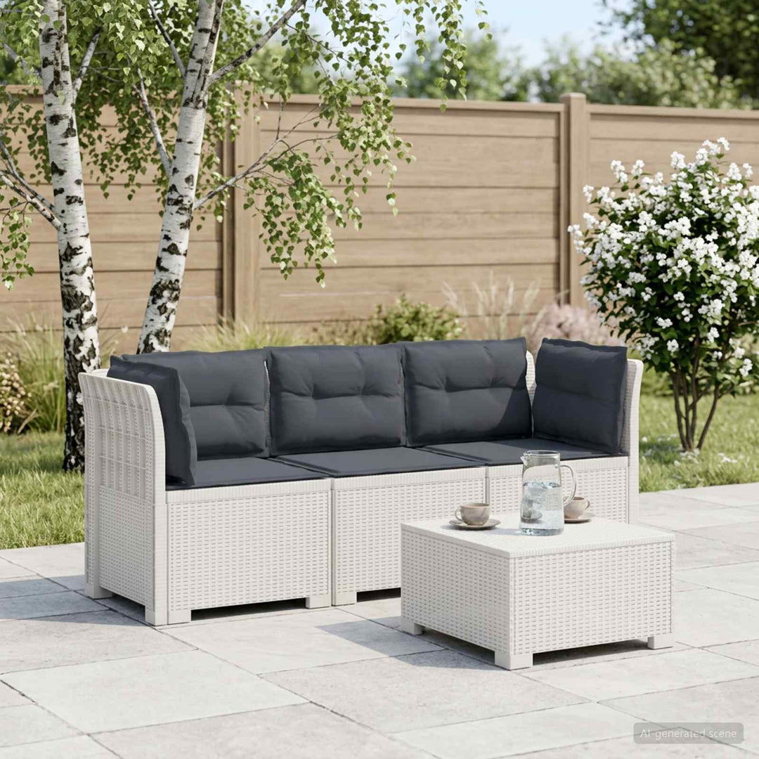 3-personers havensofa med puder i rattanlook PP Hvid
