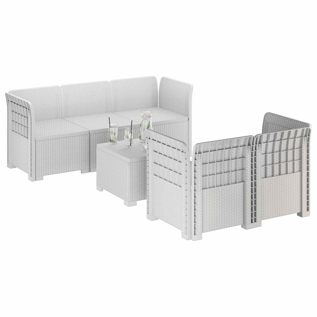5-personers Havemøbel Sofa Rattan Look PP Hvid