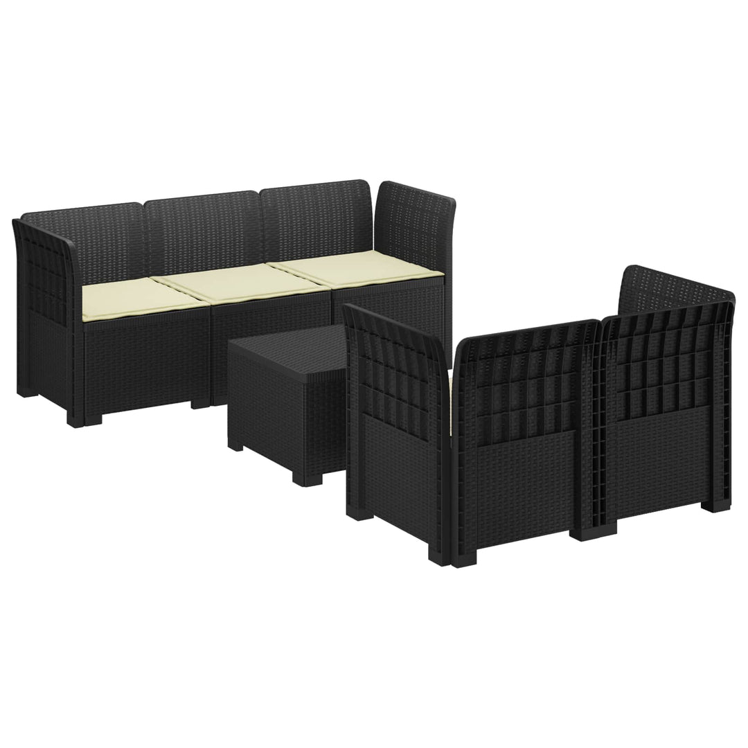 5-personers Havemøbel Sofa med Hynder Rattan Look PP Antracit