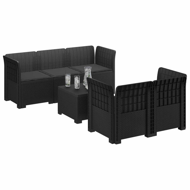 5-personers Havemøbel Sofa med Hynder Rattan Look PP Antracit