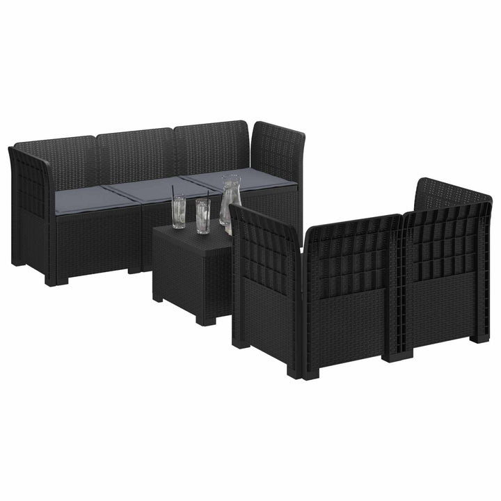5-personers Havemøbel Sofa med Hynder Rattan Look PP Antracit