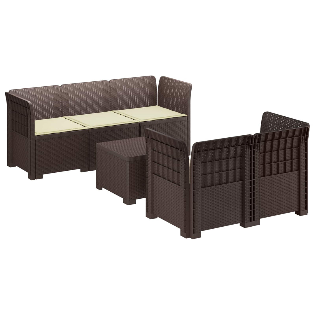 5-personers Havemøbel Sofa med Hynder Rattan Look PP Brun