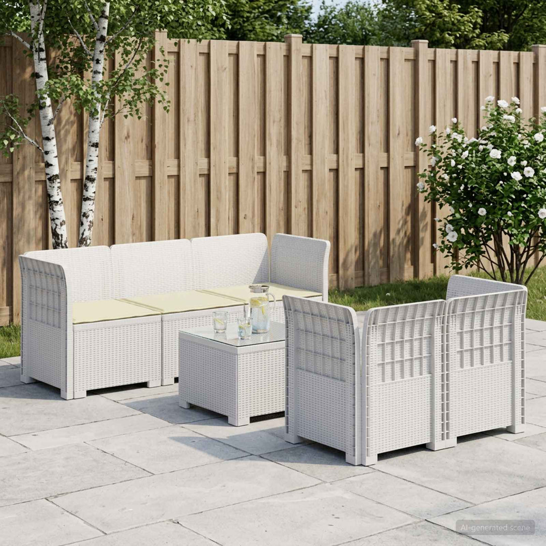 5-personers Havemøbel Sofa med Hynder Rattan Look PP Hvid