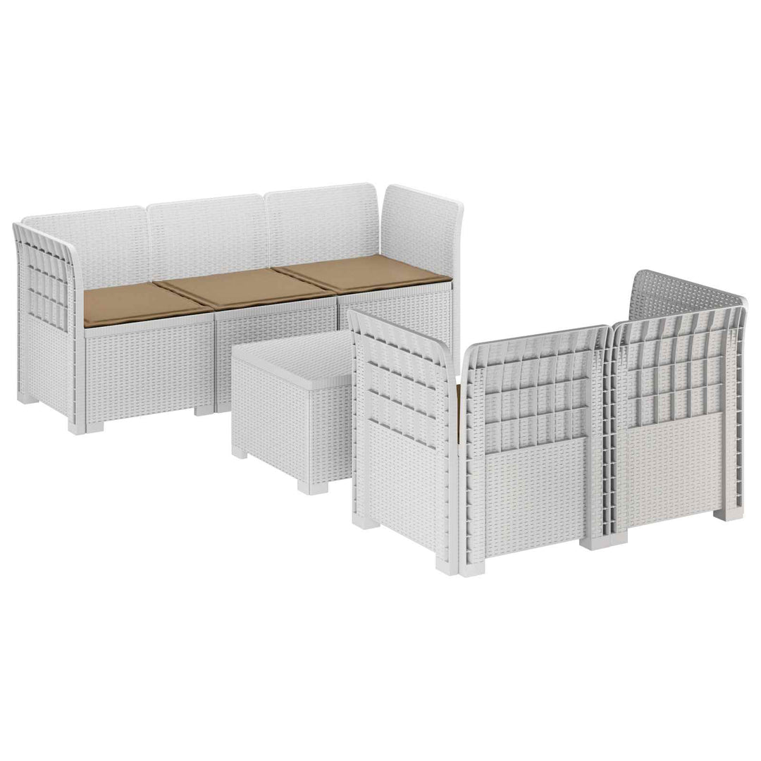 5-personers Havemøbel Sofa med Hynder Rattan Look PP Hvid