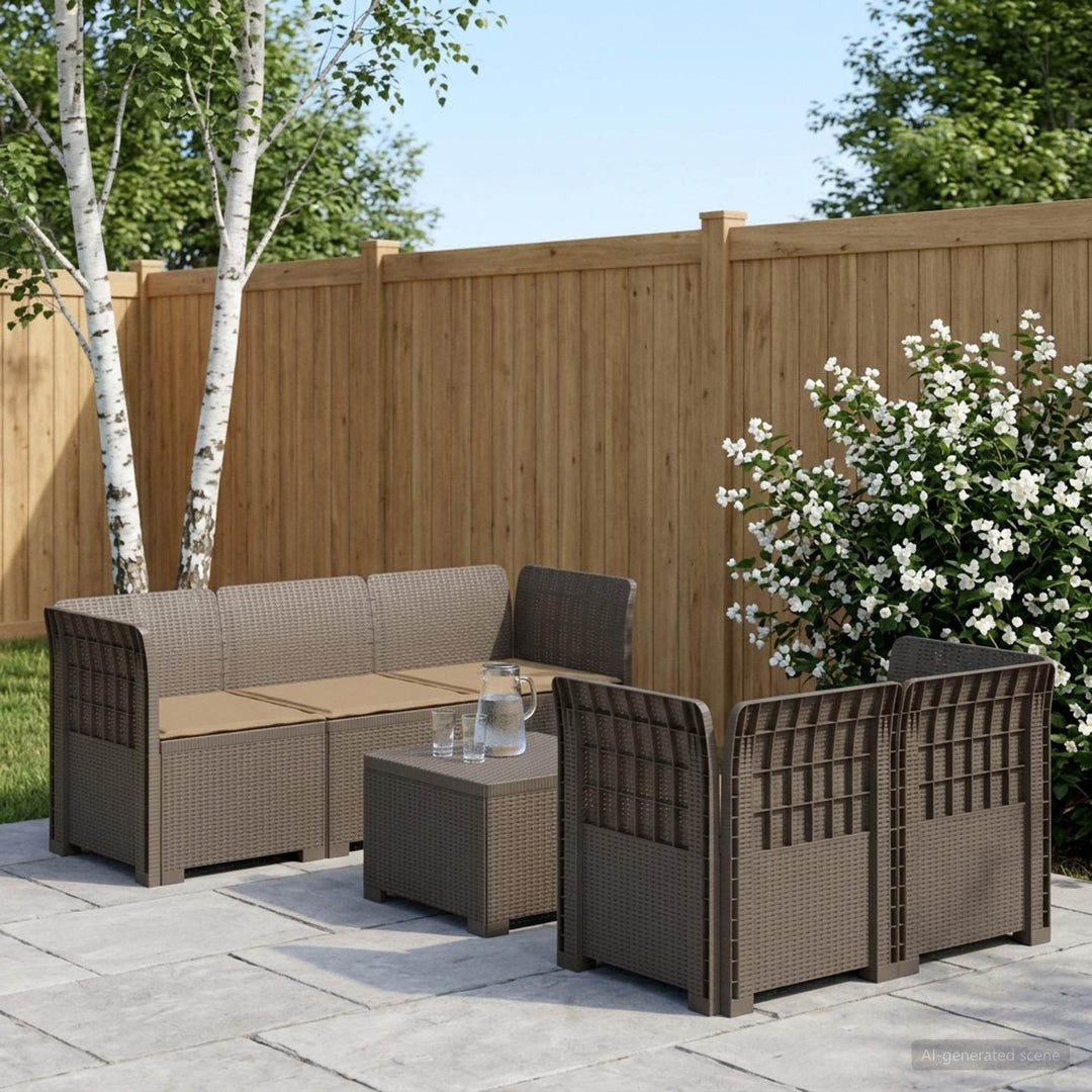 5-personers Havemøbel Sofa med Hynder Rattan Look PP Lysegrå