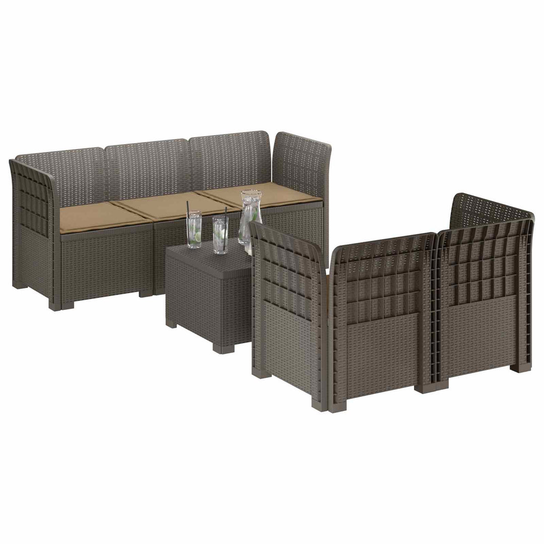 5-personers Havemøbel Sofa med Hynder Rattan Look PP Lysegrå