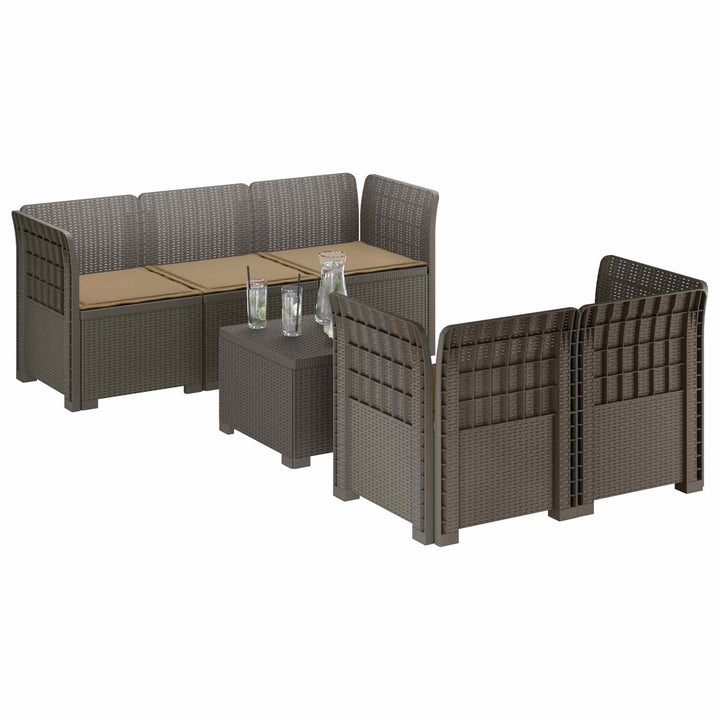 5-personers Havemøbel Sofa med Hynder Rattan Look PP Lysegrå