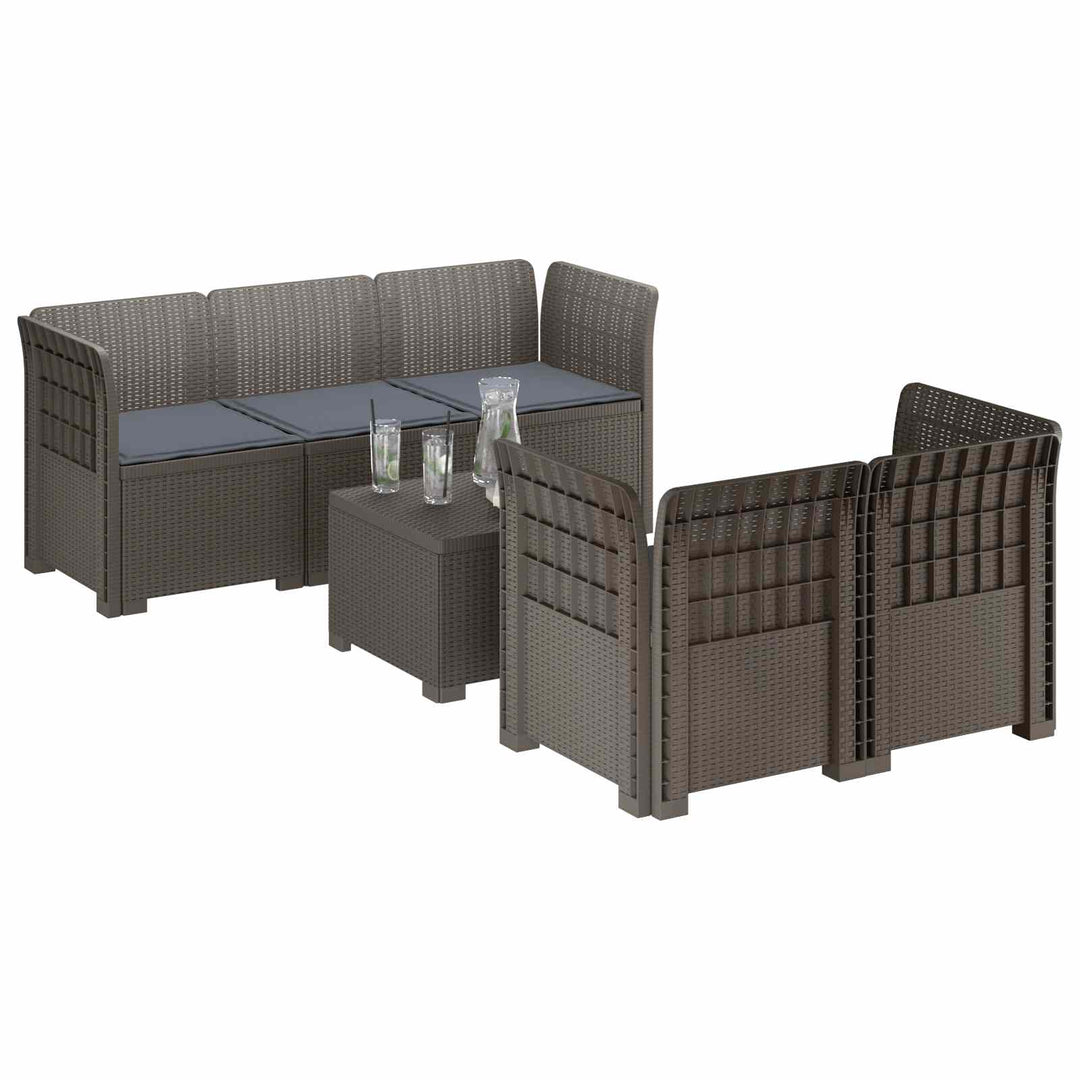 5-personers Havemøbel Sofa med Hynder Rattan Look PP Lysegrå