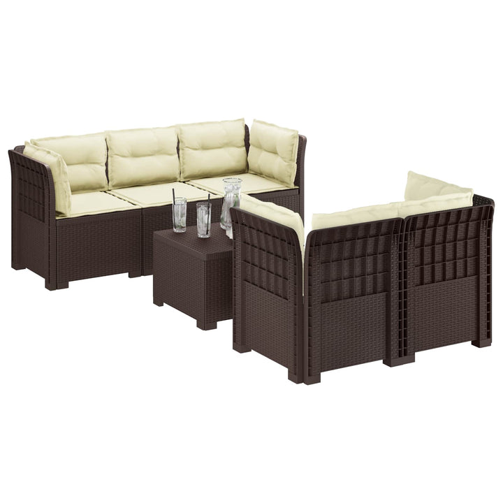 5-personers Havemøbel Sofa med Hynder Rattan Look PP Brun