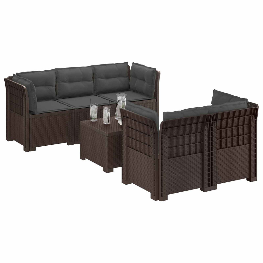5-personers Havemøbel Sofa med Hynder Rattan Look PP Brun