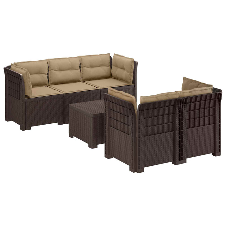 5-personers Havemøbel Sofa med Hynder Rattan Look PP Brun