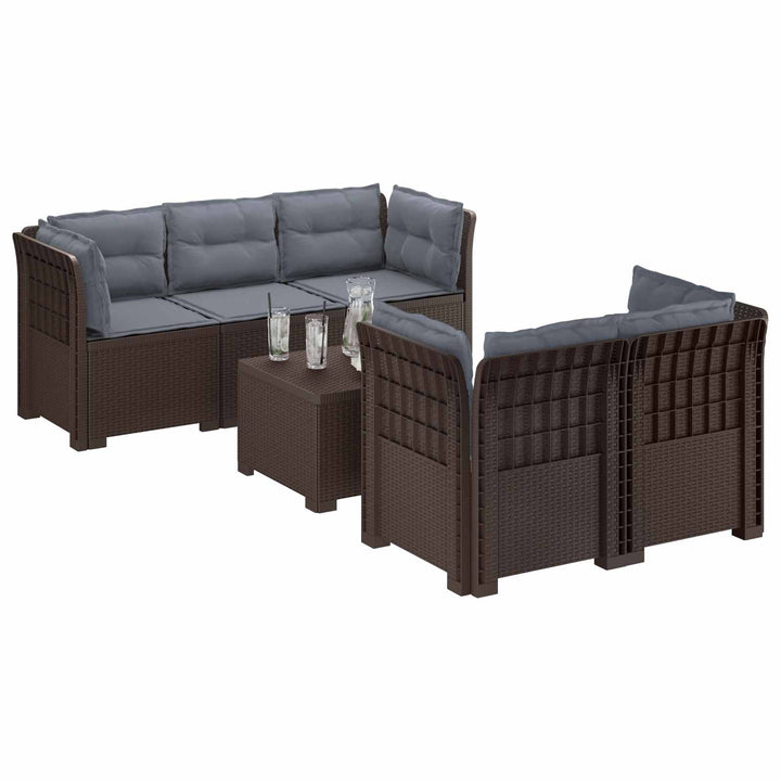 5-personers Havemøbel Sofa med Hynder Rattan Look PP Brun