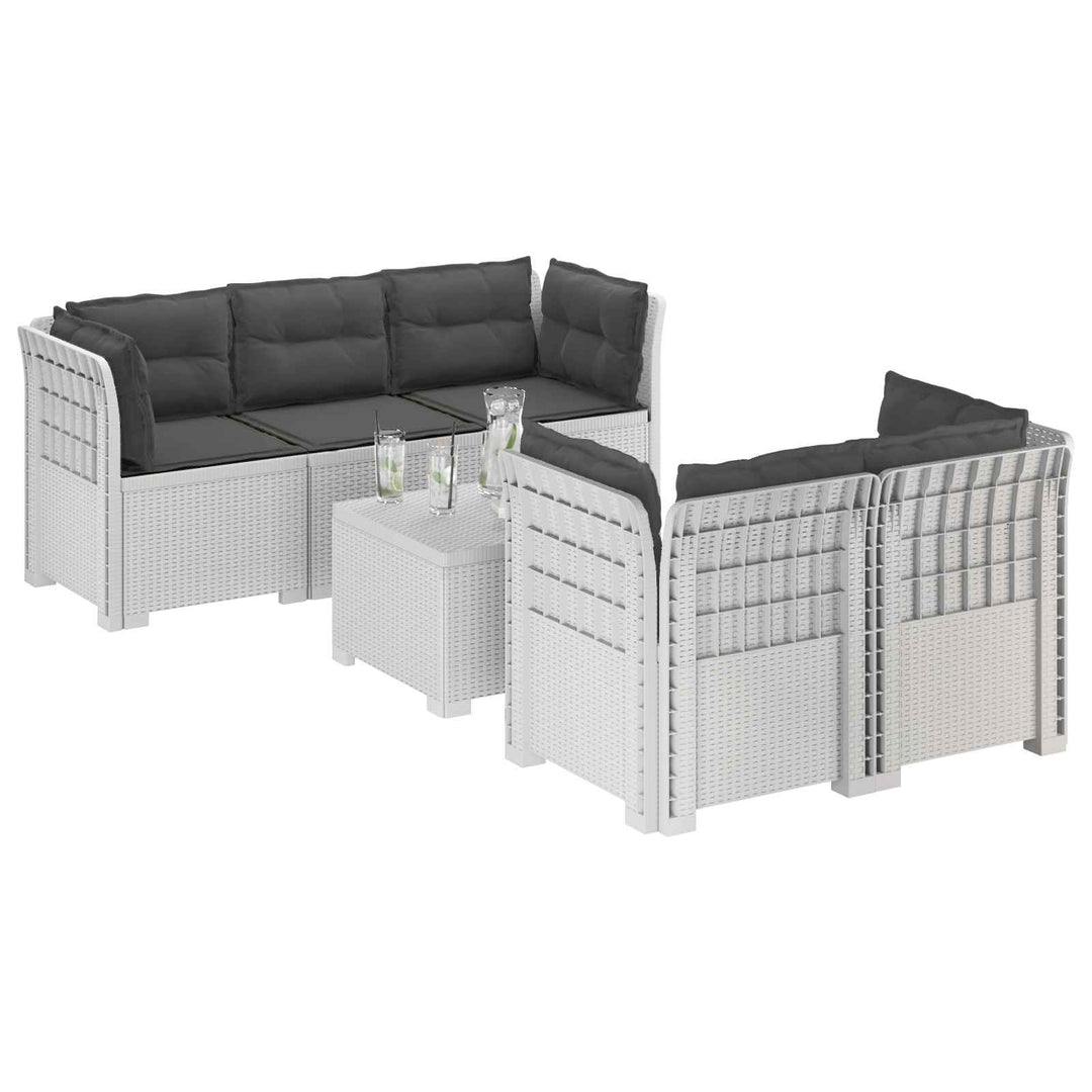 5-personers Havemøbel Sofa med Hynder Rattan Look PP Hvid
