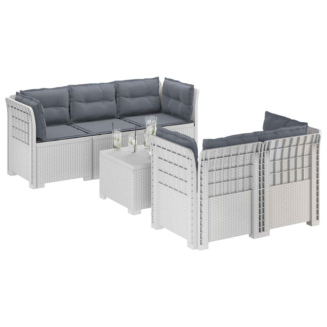 5-personers Havemøbel Sofa med Hynder Rattan Look PP Hvid