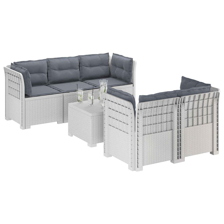 5-personers Havemøbel Sofa med Hynder Rattan Look PP Hvid
