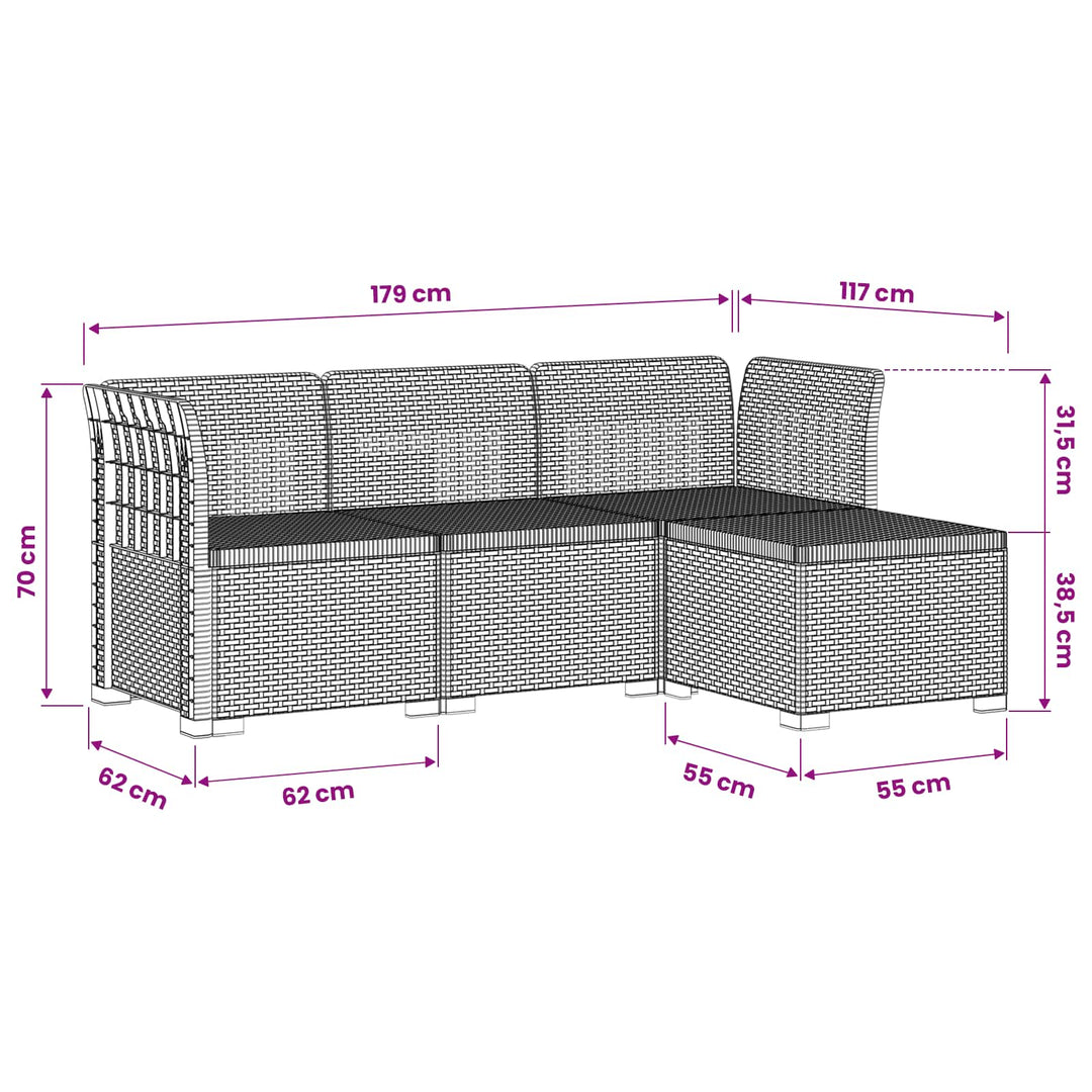 4-personers Have Sofa Rattan Look PP Antracit