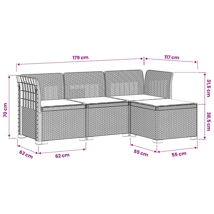 4-personers Have Sofa med Hynder Rattan Look PP Brun