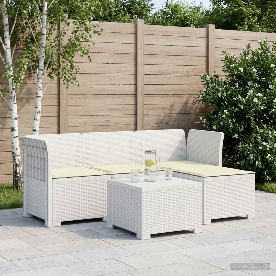 4-personers Have Sofa med Hynder Rattan Look PP Hvid