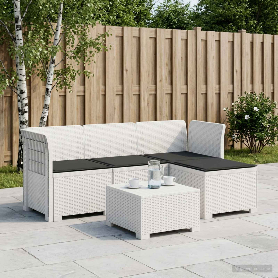 4-personers Have Sofa med Hynder Rattan Look PP Hvid