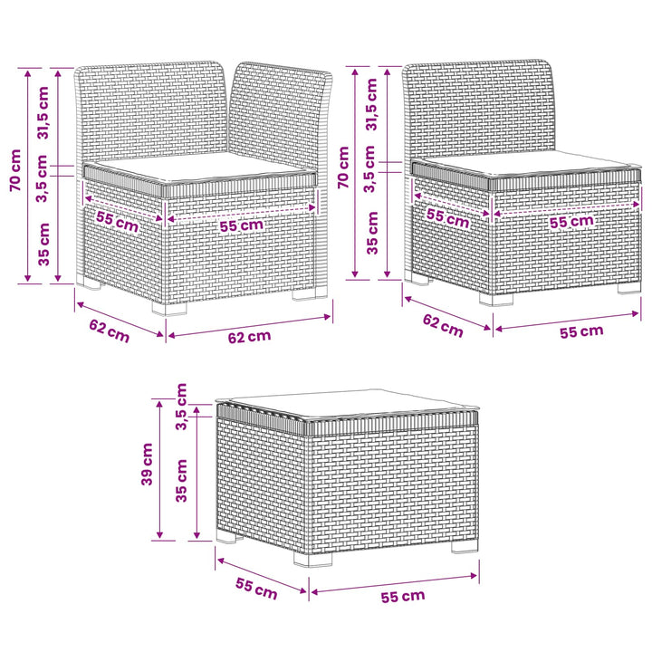 4-personers Have Sofa med Hynder Rattan Look PP Hvid