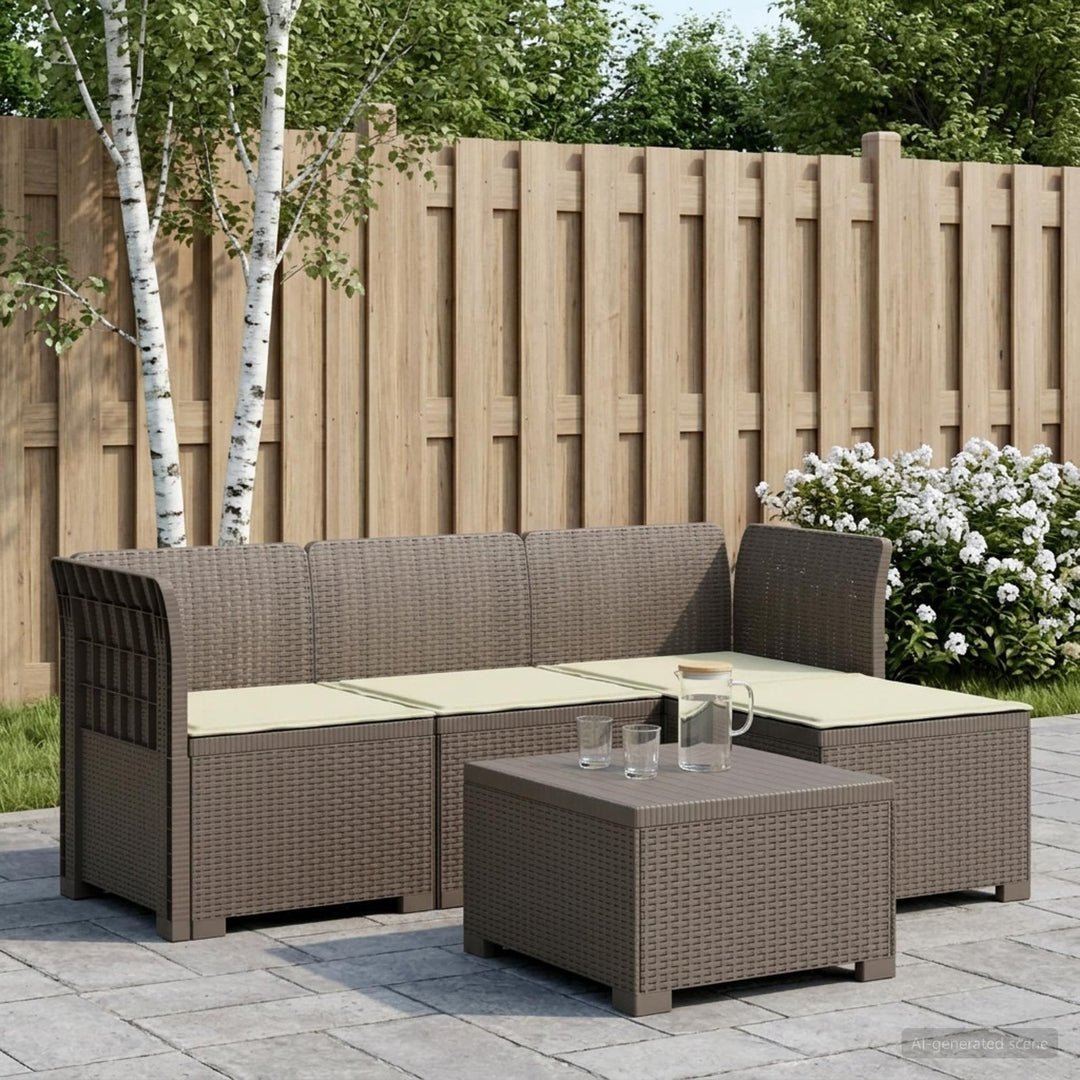 4-personers Have Sofa med Hynder Rattan Look PP Lysegrå