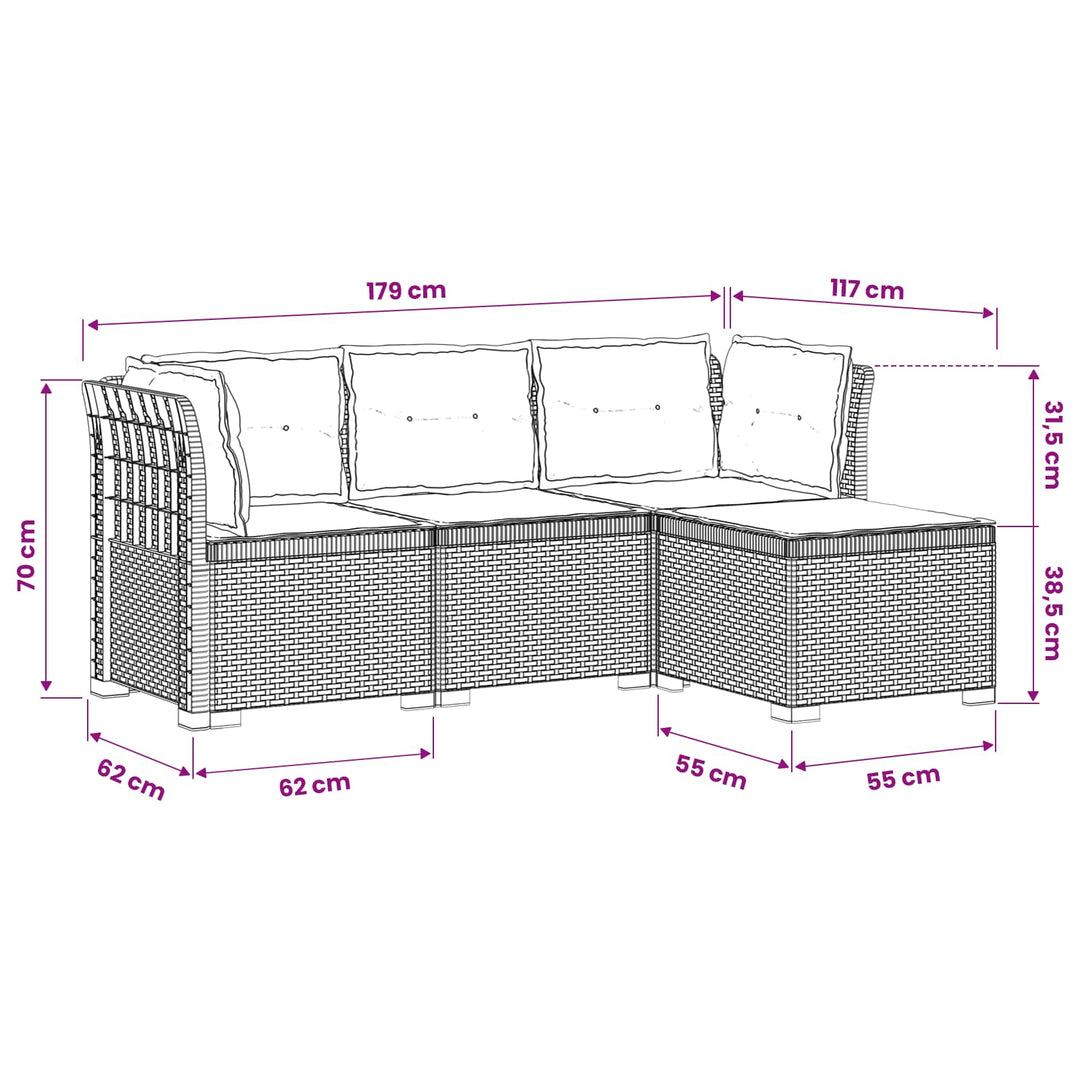 4-personers Have Sofa med Hynder Rattan Look PP Brun