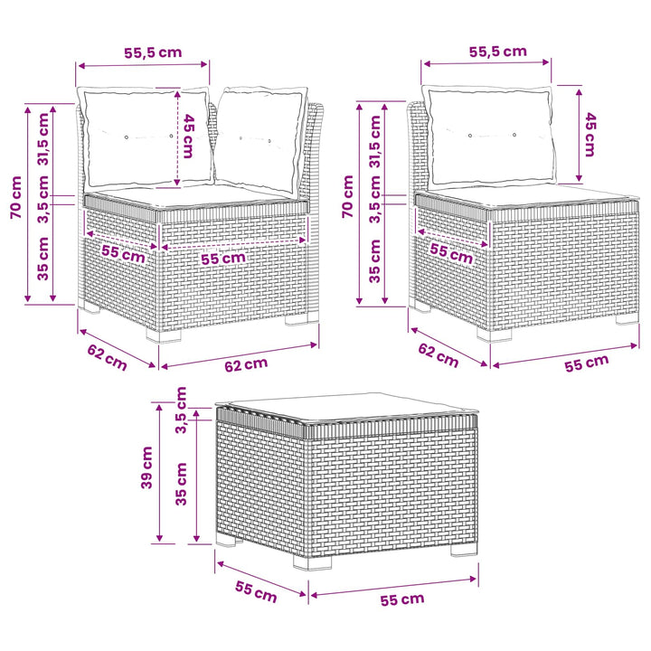 4-personers Have Sofa med Hynder Rattan Look PP Brun