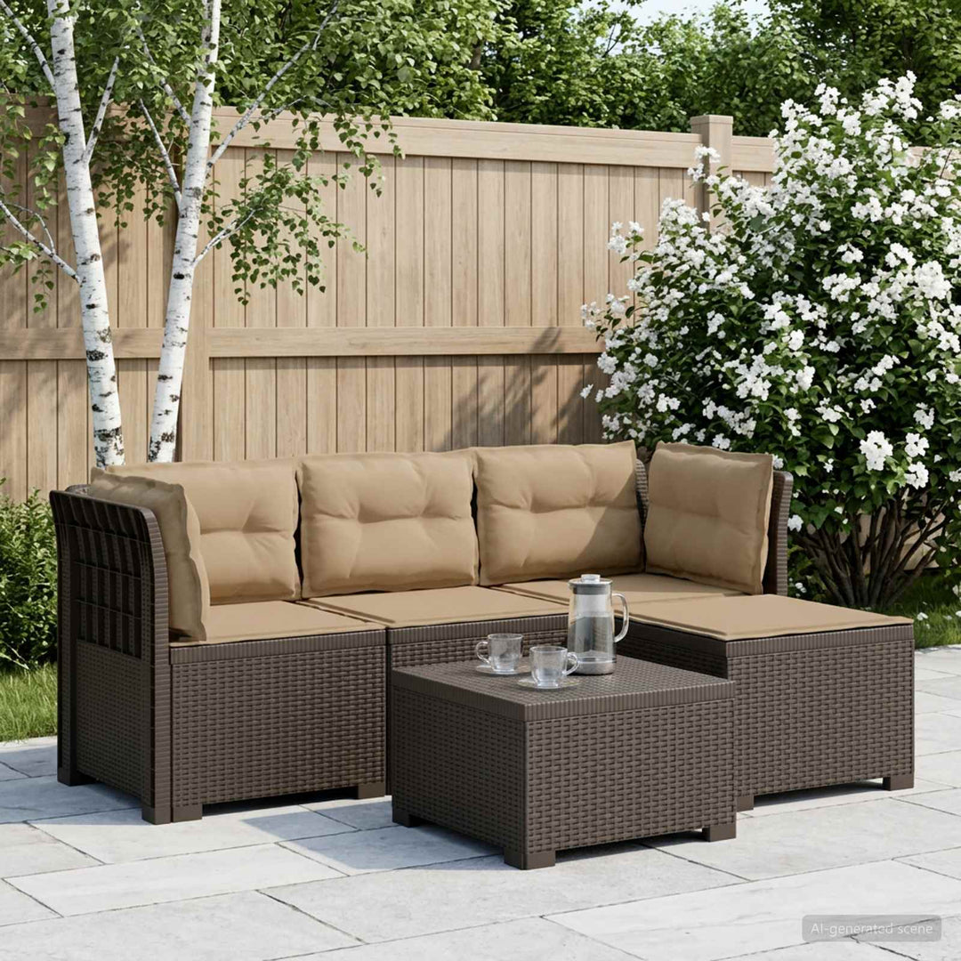 4-personers Have Sofa med Hynder Rattan Look PP Lysegrå