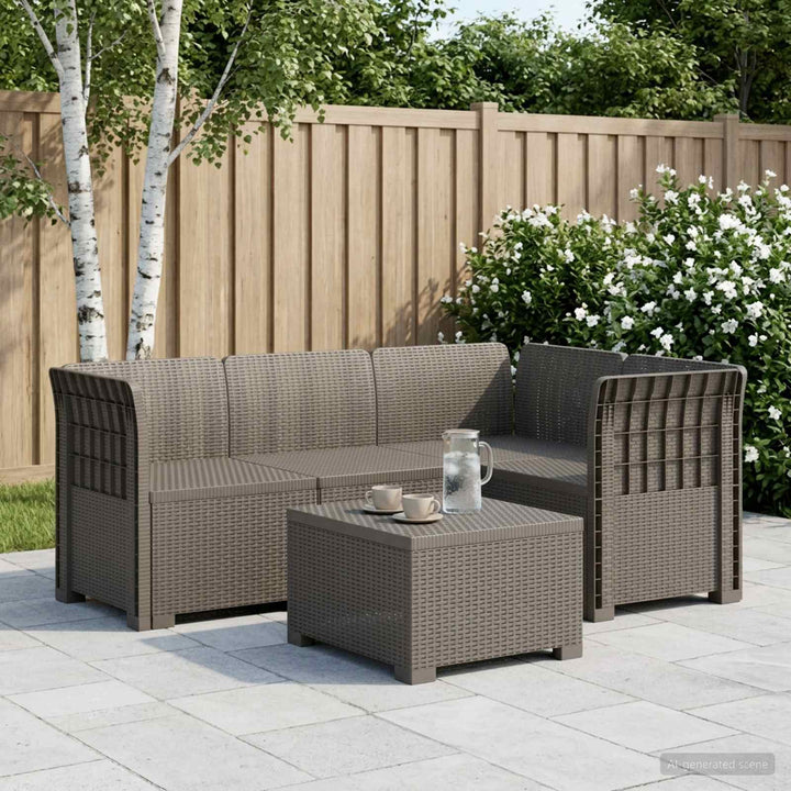 4-Persons Have Sofa Rattan Look PP Lysegrå