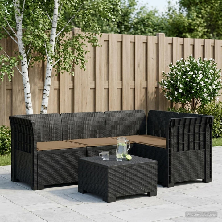4-Persons Have Sofa med Puder Rattan Look PP Antracit