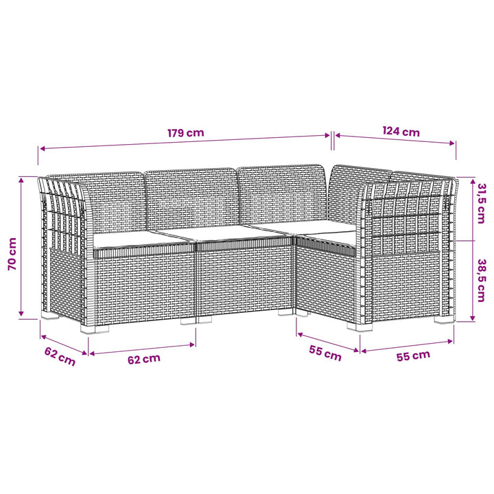 4-Persons Have Sofa med Puder Rattan Look PP Antracit
