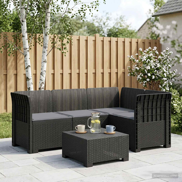 4-Persons Have Sofa med Puder Rattan Look PP Antracit