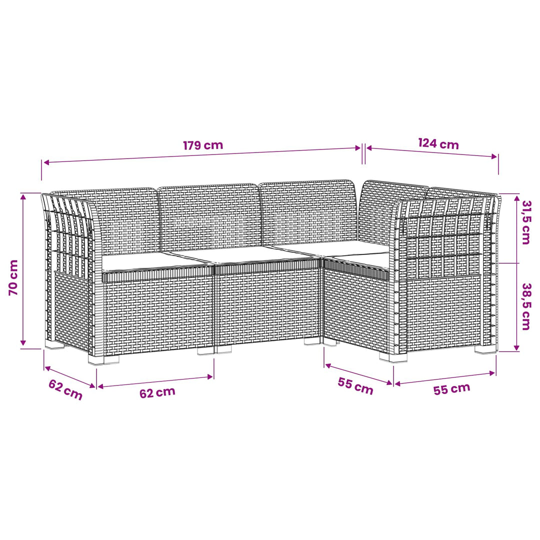 4-Persons Have Sofa med Puder Rattan Look PP Brun