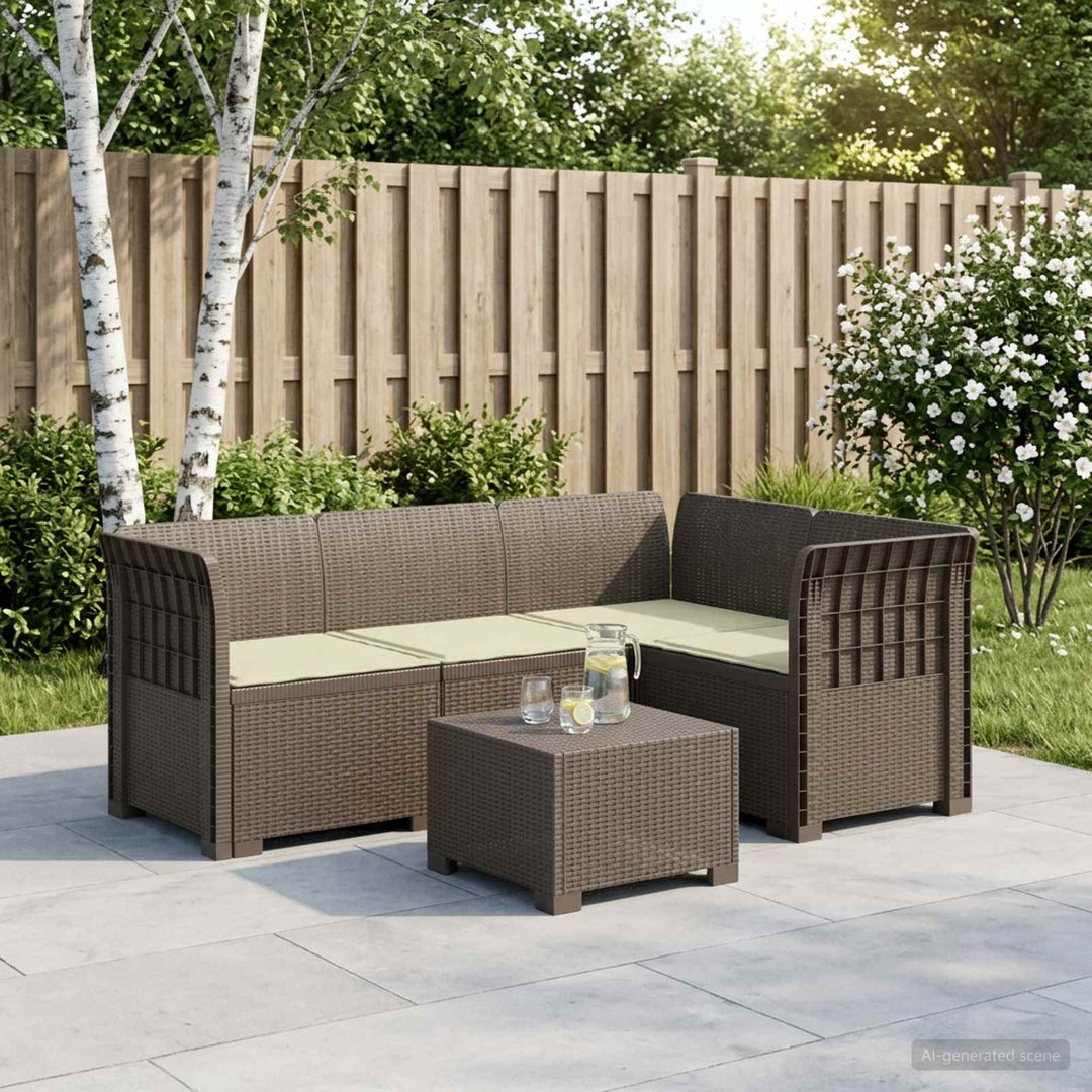 4-Persons Have Sofa med Puder Rattan Look PP Lysegrå