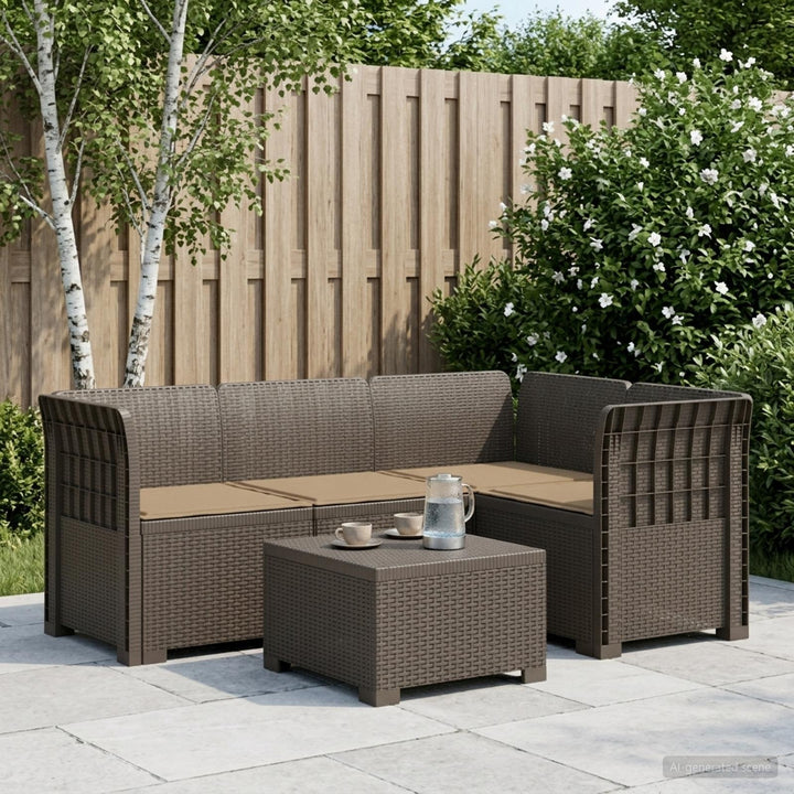 4-Persons Have Sofa med Puder Rattan Look PP Lysegrå