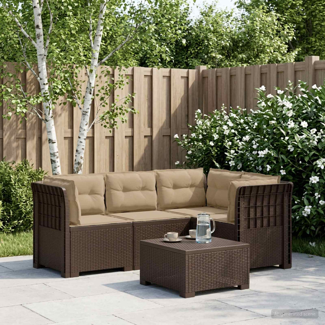 4-Persons Have Sofa med Puder Rattan Look PP Brun