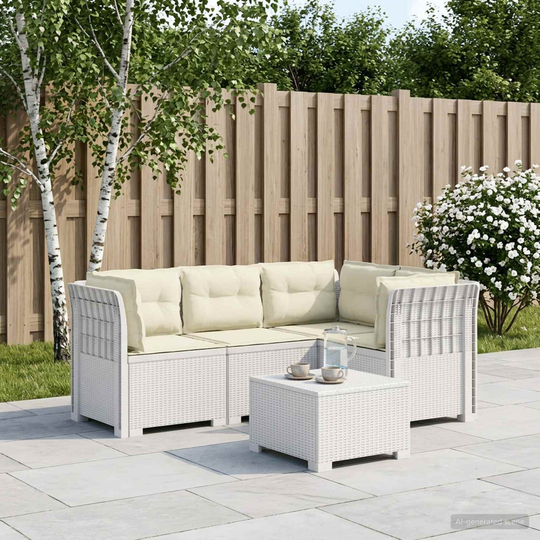 4-Persons Have Sofa med Puder Rattan Look PP Hvid