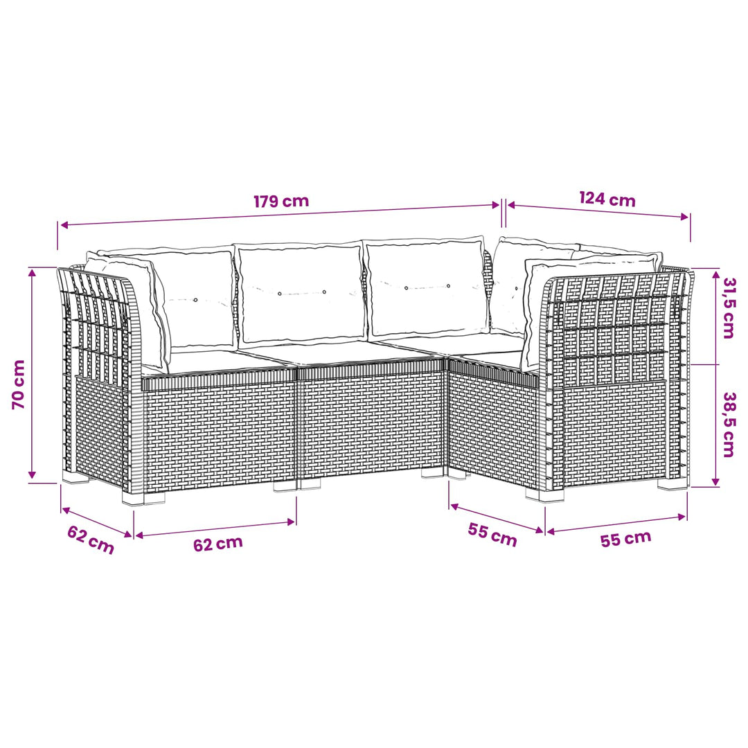 4-Persons Have Sofa med Puder Rattan Look PP Lysegrå