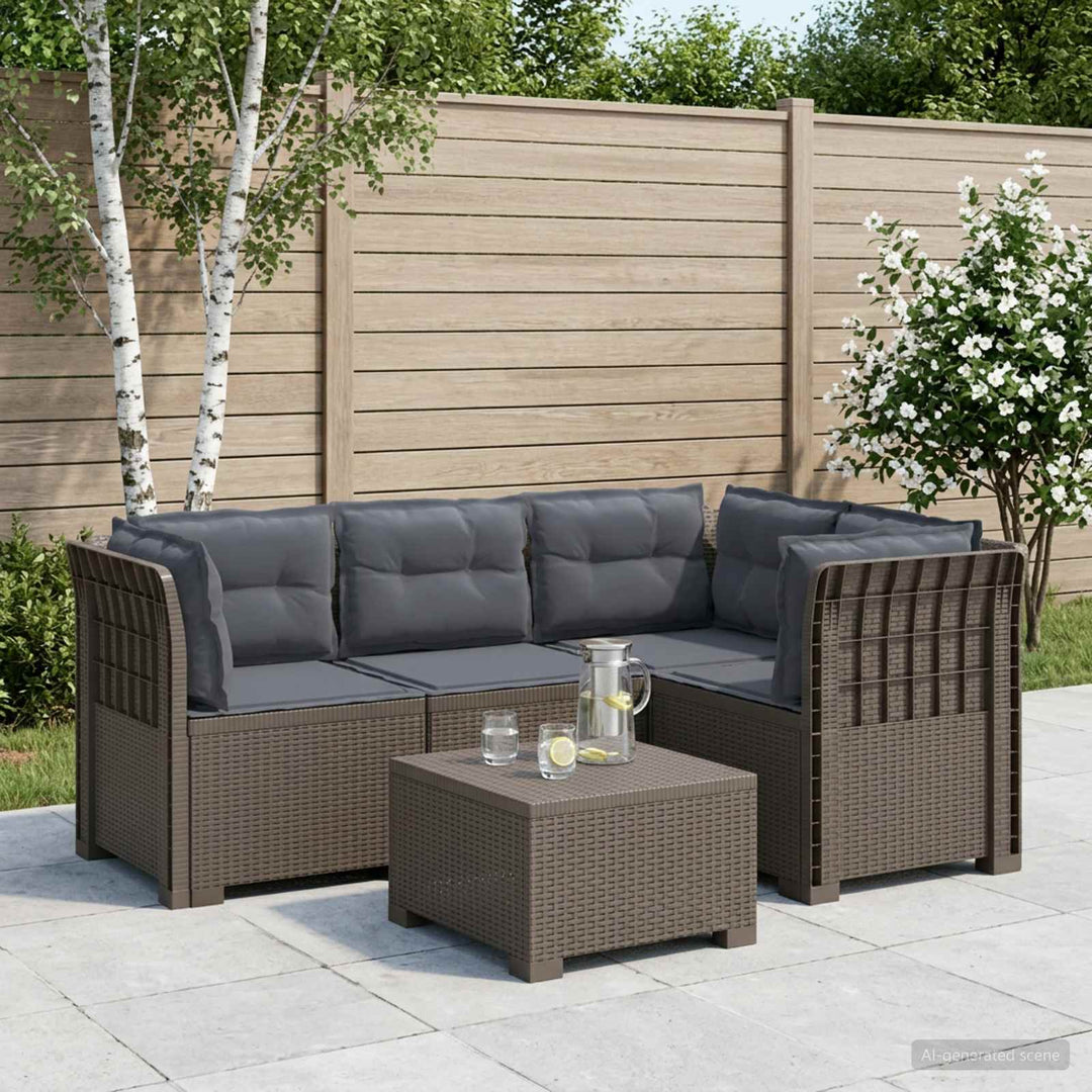 4-Persons Have Sofa med Puder Rattan Look PP Lysegrå