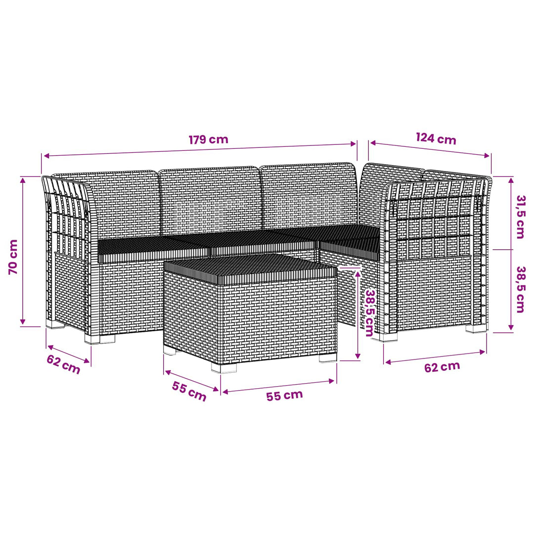 4-personers Have Sofa Rattan Look PP Lysegrå