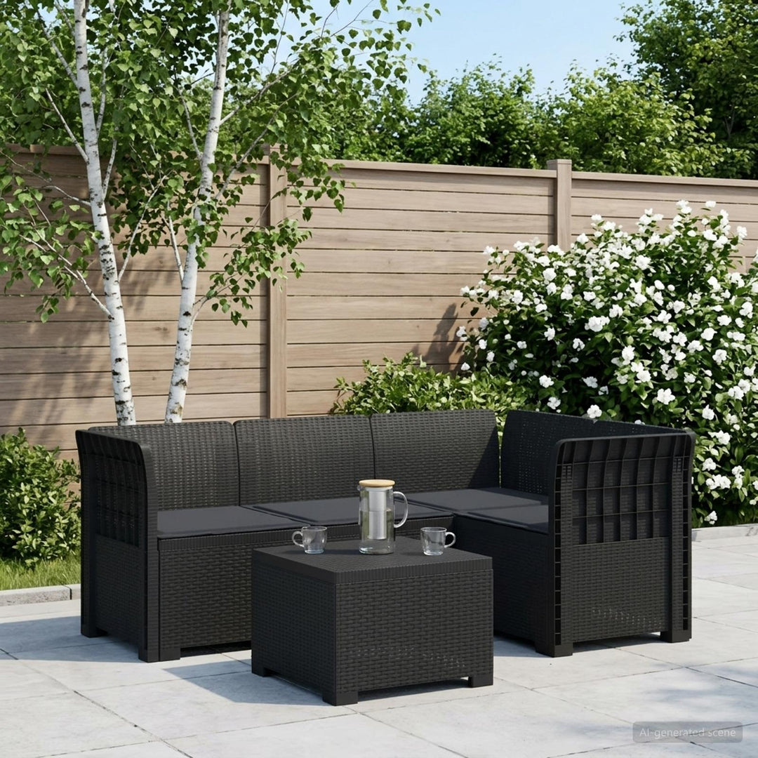 4-personers Have Sofa med Hynder Rattan Look PP Antracit