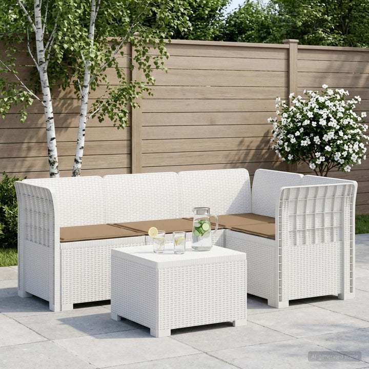 4-personers Have Sofa med Hynder Rattan Look PP Hvid