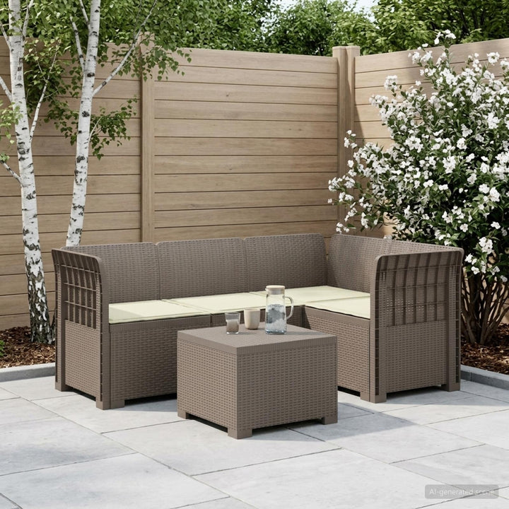 4-personers Have Sofa med Hynder Rattan Look PP Lysegrå