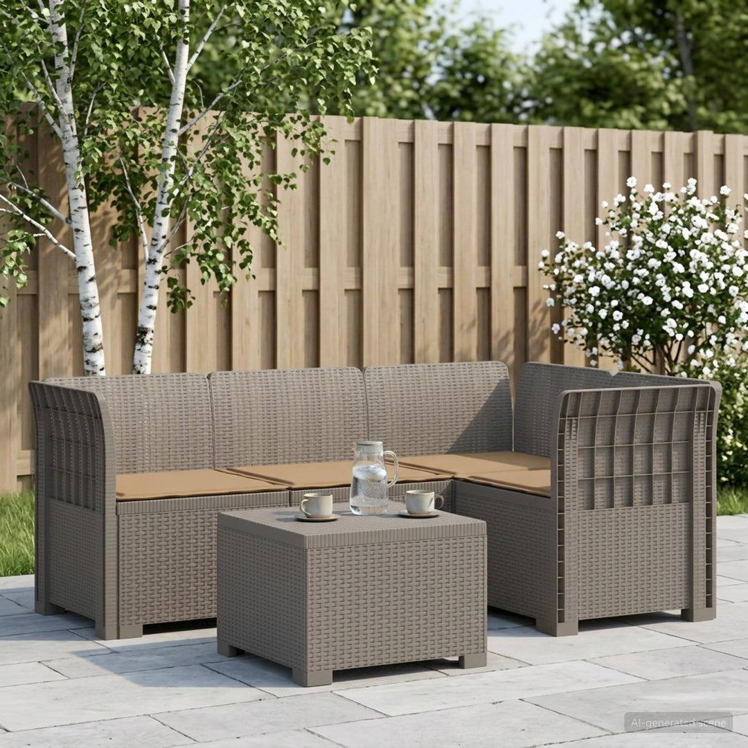4-personers Have Sofa med Hynder Rattan Look PP Lysegrå