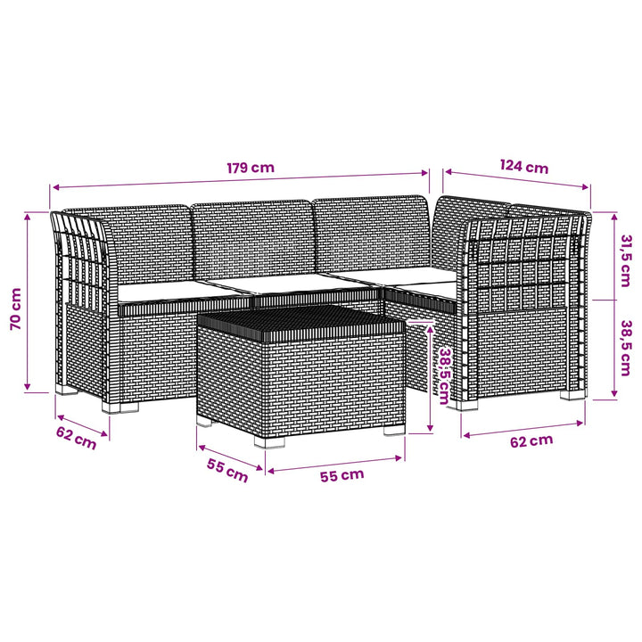 4-personers Have Sofa med Hynder Rattan Look PP Lysegrå