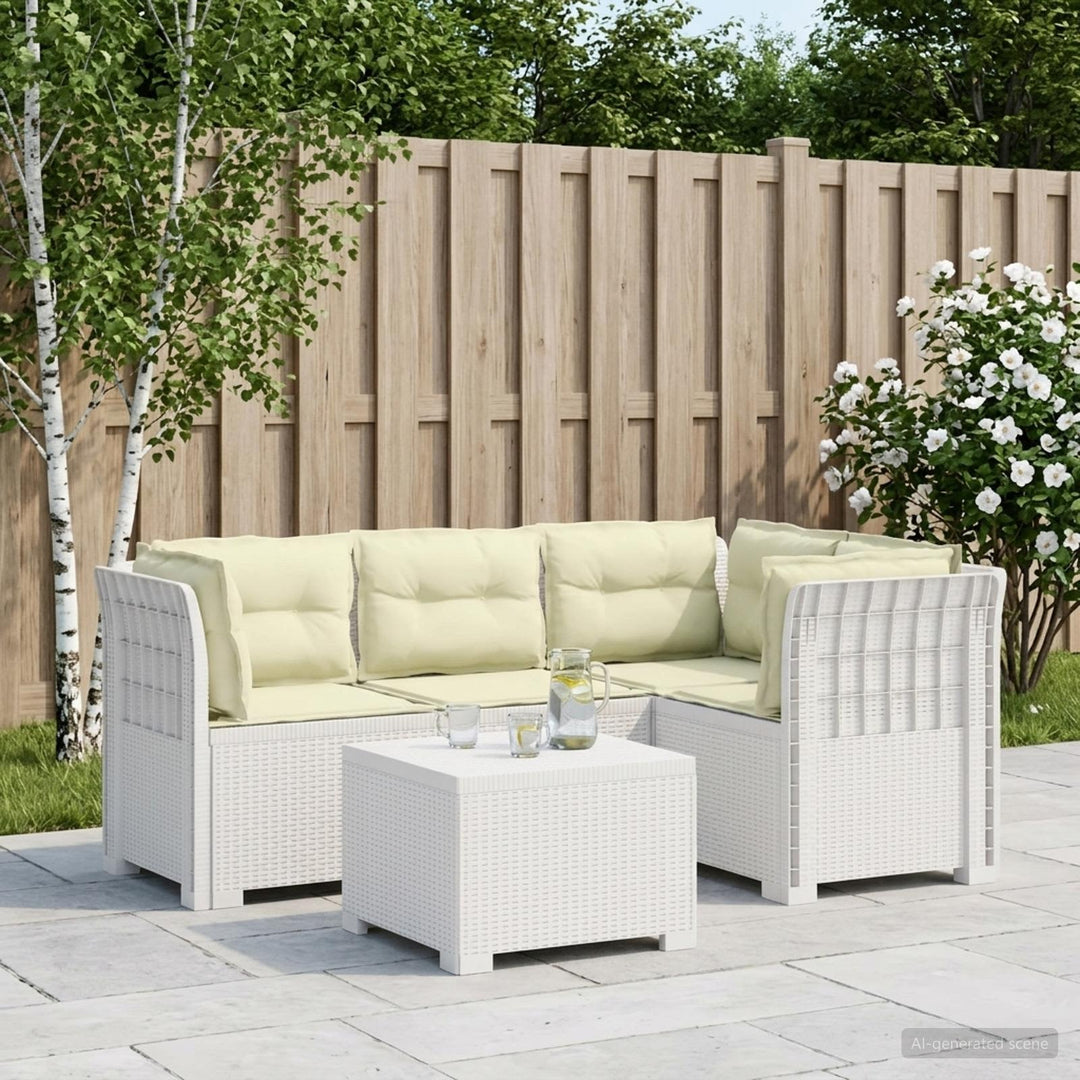 4-personers Have Sofa med Hynder Rattan Look PP Hvid
