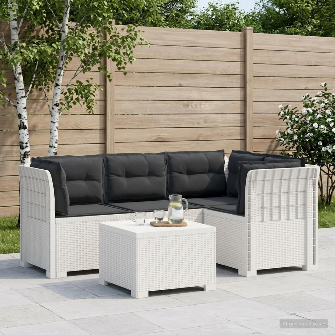 4-personers Have Sofa med Hynder Rattan Look PP Hvid