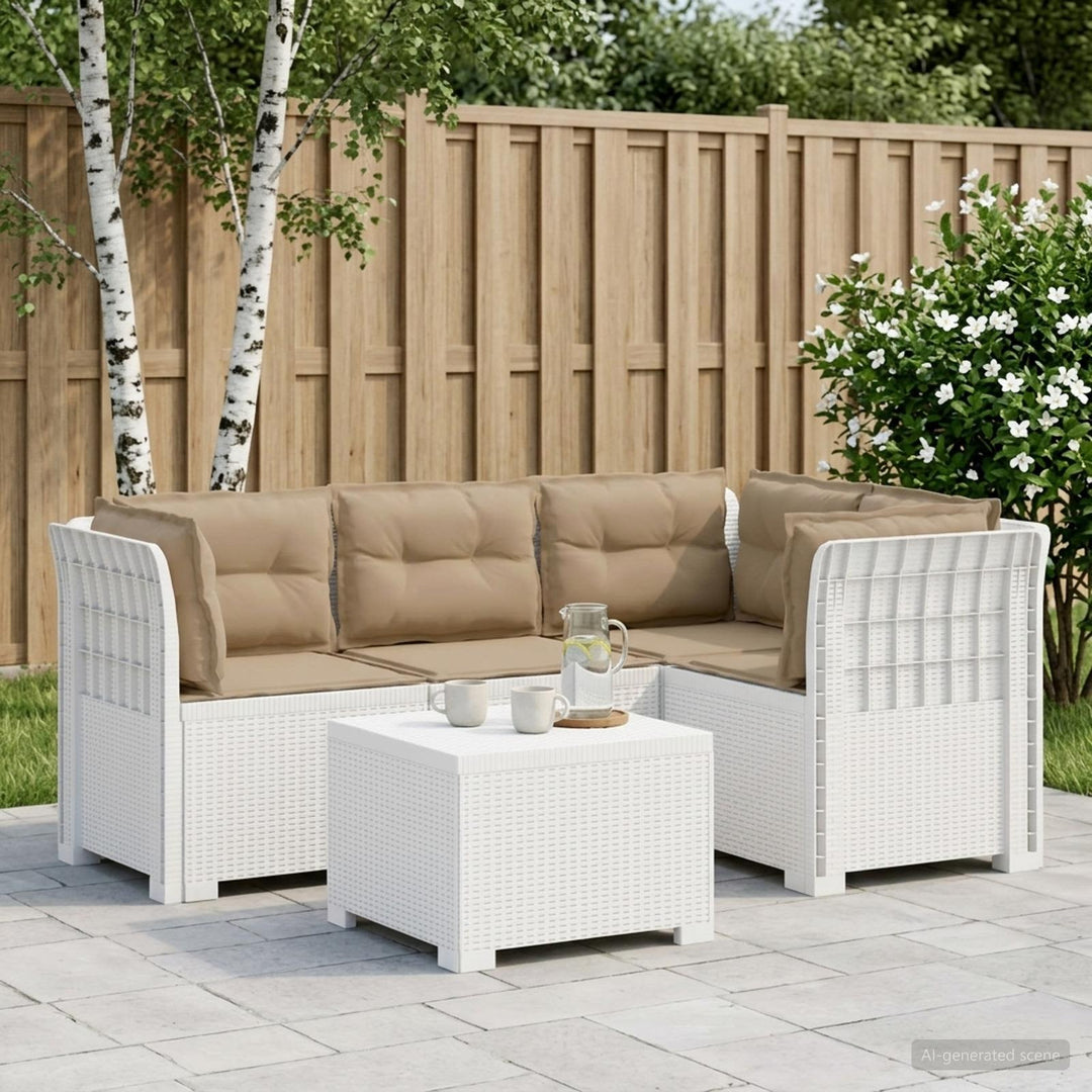 4-personers Have Sofa med Hynder Rattan Look PP Hvid