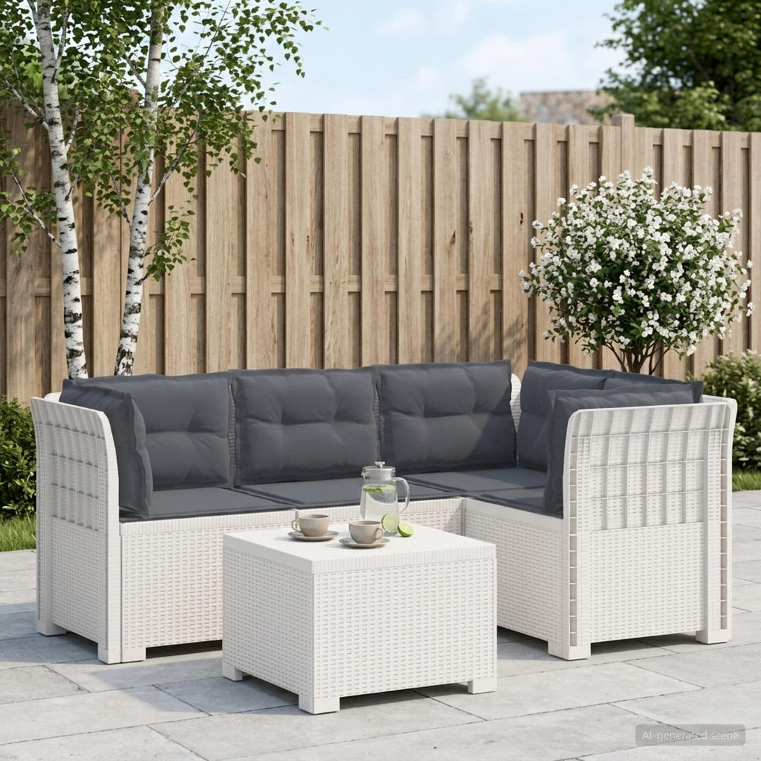 4-personers Have Sofa med Hynder Rattan Look PP Hvid